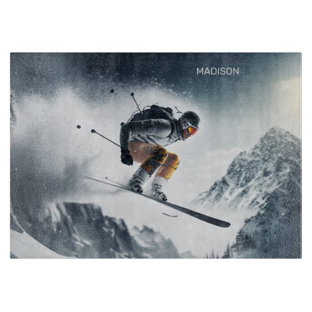 Custom Name Mountain Skier Cutting Board (Front)