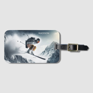 Custom Name Mountain Skier Luggage Tag