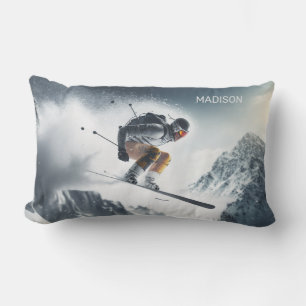 Custom Name Mountain Skier Lumbar Cushion