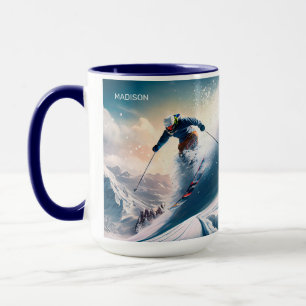 Custom Name Mountain Skier Mug