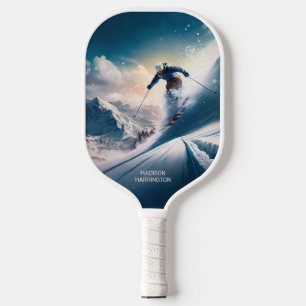 Custom Name Mountain Skier Pickleball Paddle