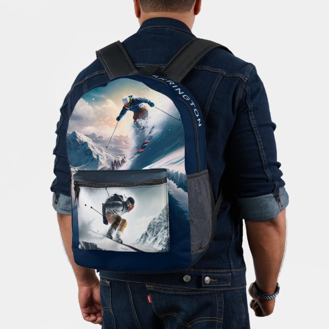 Custom Name Mountain Skier Printed Backpack (Insitu (Model))