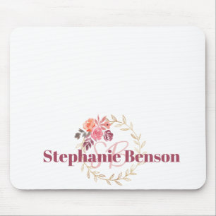 Custom Name Mousepad   Beautiful Watercolor Floral