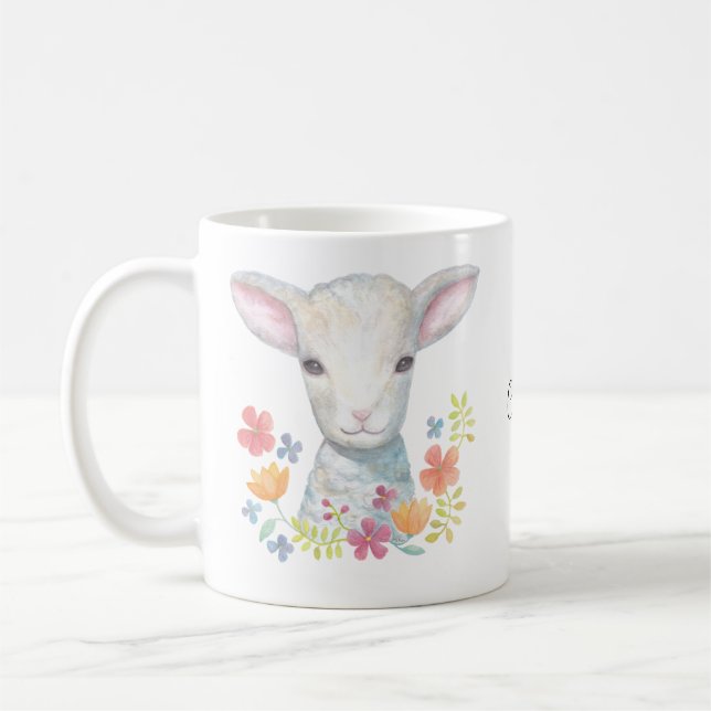 Custom Name Mug Cute Lamb Sheep Christian Gift Mug (Left)