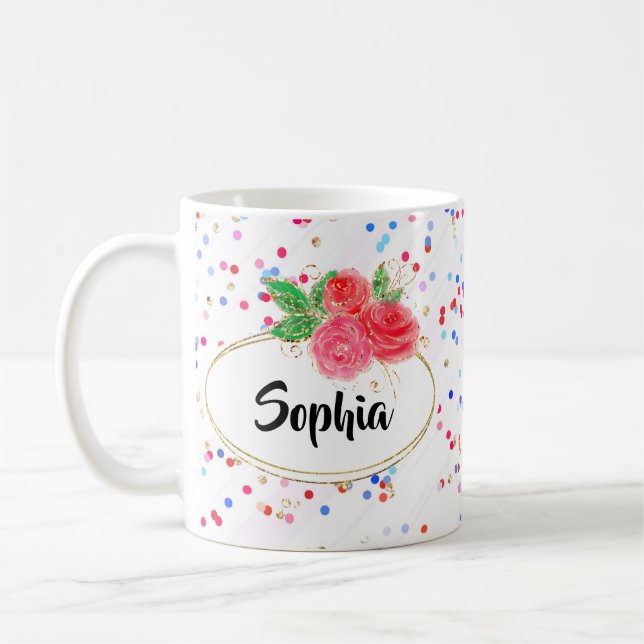 Custom name mug, girl glitter personalised name coffee mug (Left)