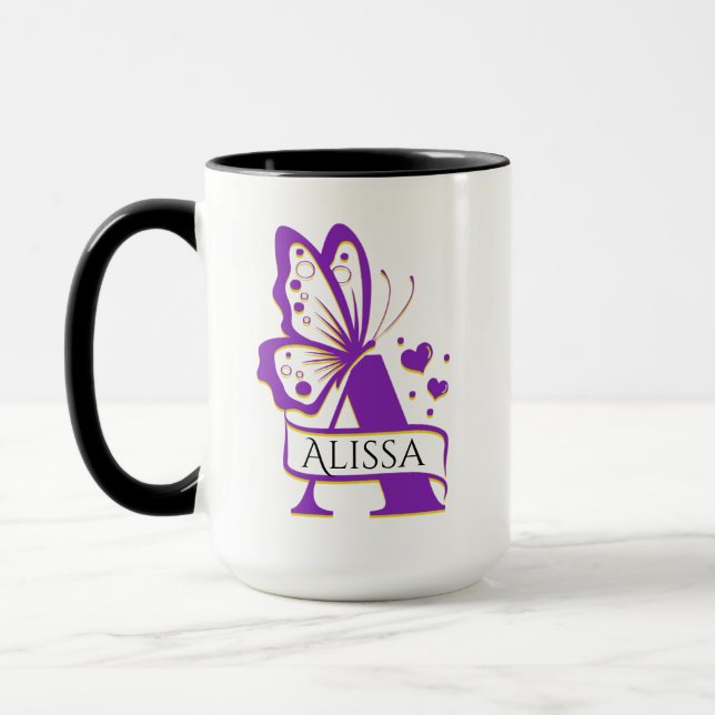 Custom Name Mug, Personalised Butterfly Cup (Left)