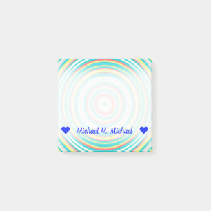 Custom Name; Multi-Coloured Ring/Circle Pattern Post-it Notes