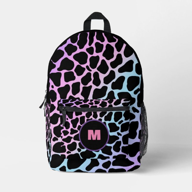 Custom Name Multicolour Animal Print Cow Spots  Printed Backpack (Front)