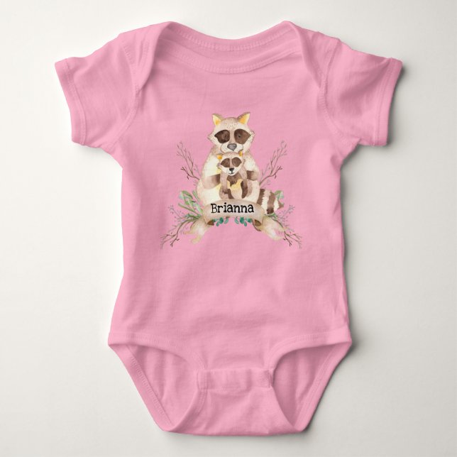 Custom Name Mum and Baby Racoon Baby Bodysuit (Front)
