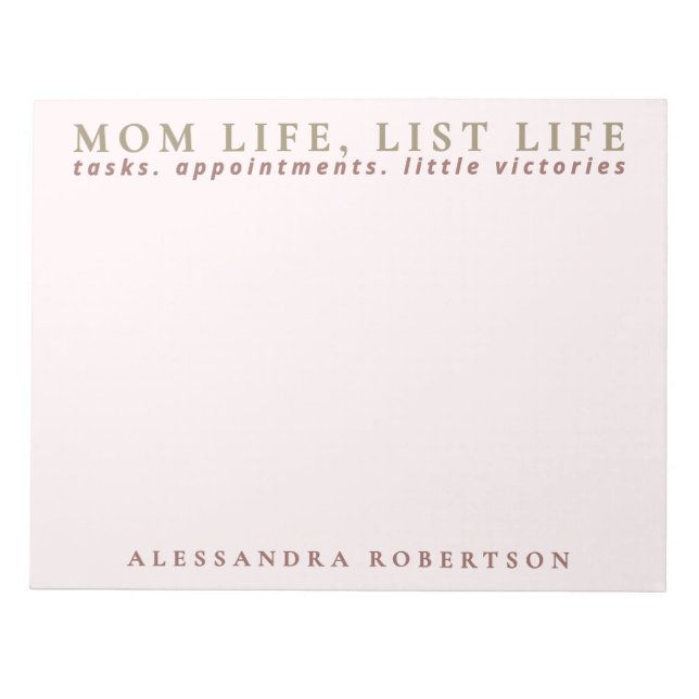 Custom Name Mum List Life Pastel Pink Minimalist  Notepad (Front)