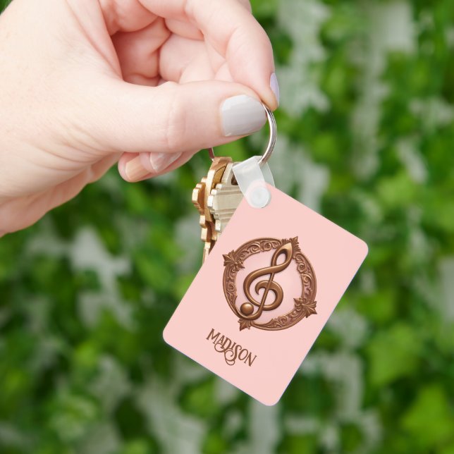 Custom Name Musical Clef Note Key Ring (Hand)