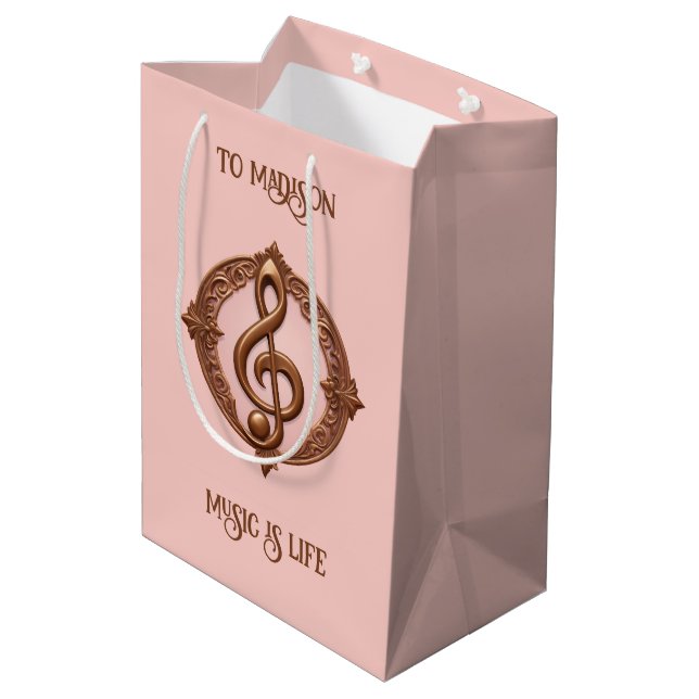 Custom Name Musical Clef Note Medium Gift Bag (Back Angled)