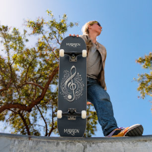 Custom Name Musical Clef Note Skateboard