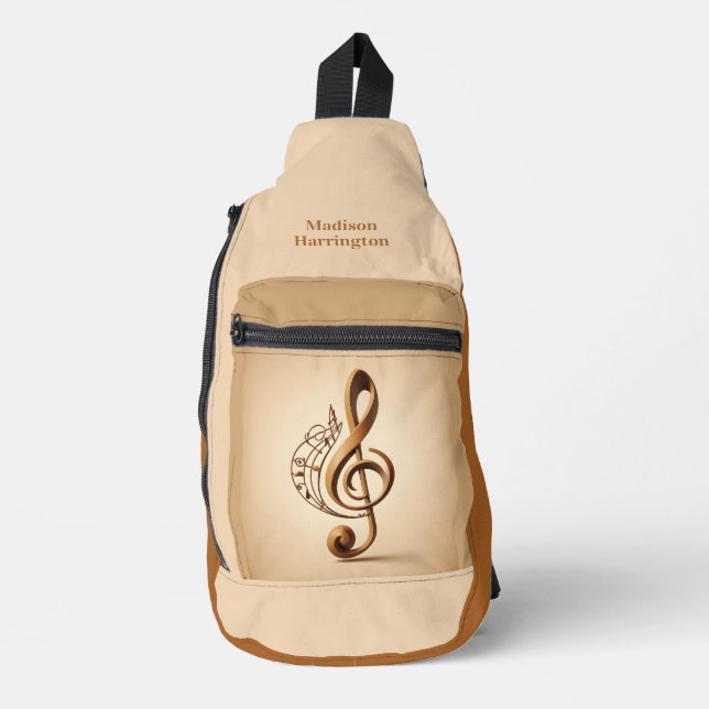 Custom Name Musical Clef Note Sling Bag (Front)