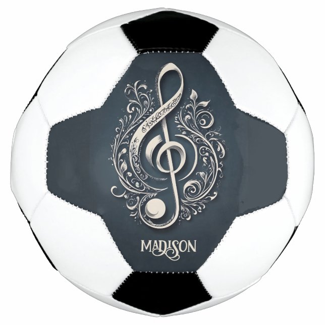 Custom Name Musical Clef Note Soccer Ball (Front)