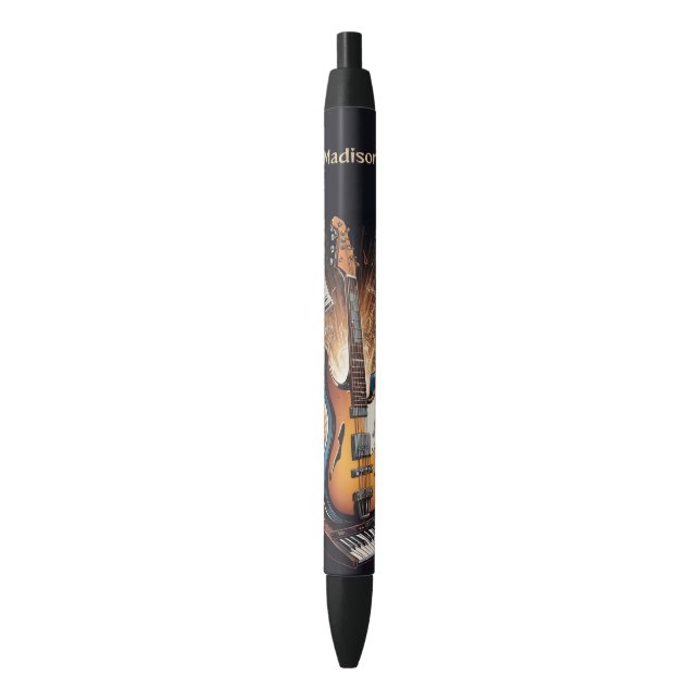 Custom Name Musical Instruments Black Ink Pen (Front Vertical)
