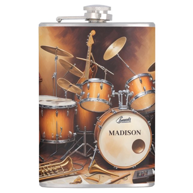 Custom Name Musical Instruments Hip Flask (Front)