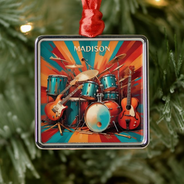 Custom Name Musical Instruments Metal Ornament (Tree)