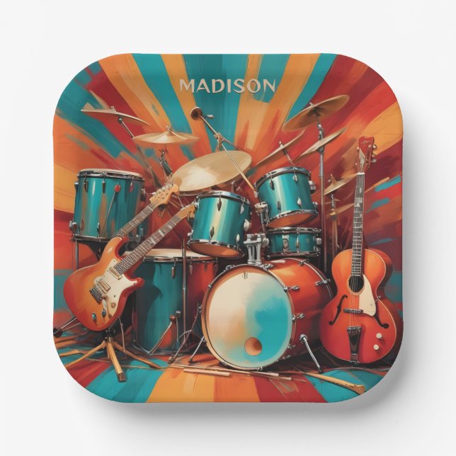 Custom Name Musical Instruments Paper Plate (Front)