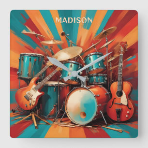 Custom Name Musical Instruments Square Wall Clock