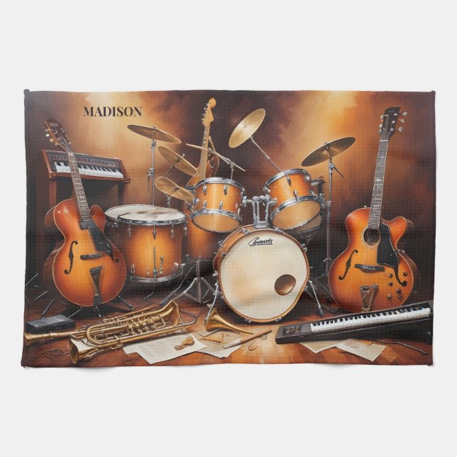Custom Name Musical Instruments Tea Towel (Horizontal)