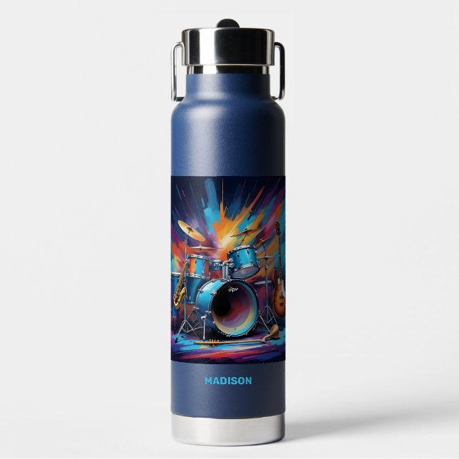Custom Name Musical Instruments Water Bottle (Front)