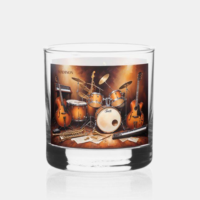 Custom Name Musical Instruments Whiskey Glass (Front)