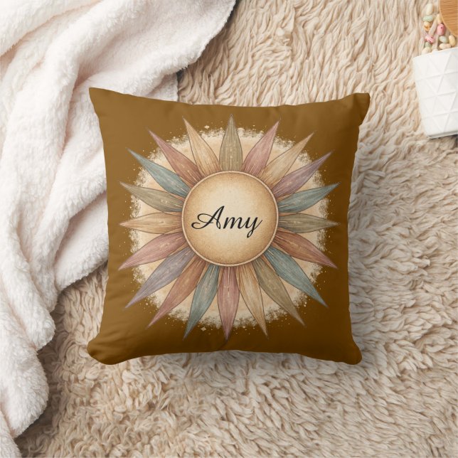 Custom Name Muted Sun Rays Cushion (Blanket)