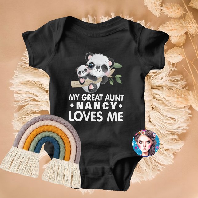 Custom Name My Great Aunt Loves Me Cute Pandas Baby Bodysuit (Custom Name My Great Aunt Loves Me Cute Pandas Baby Bodysuit)