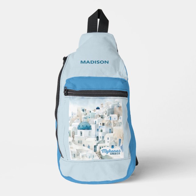 Custom Name Mykonos Greece Sling Bag (Front)