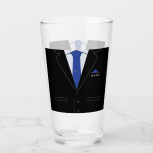 Custom Name Name Glass Busniess Black Suit and Tie