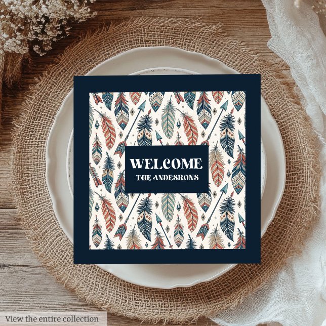 Custom Name Napkins Ethnic Chic Feathers Design (Custom Name Napkins Ethnic Chic Feathers Design)
