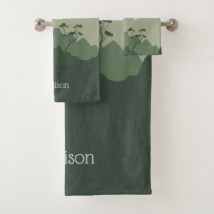 Custom Name Nature Illustration Bath Towel Set