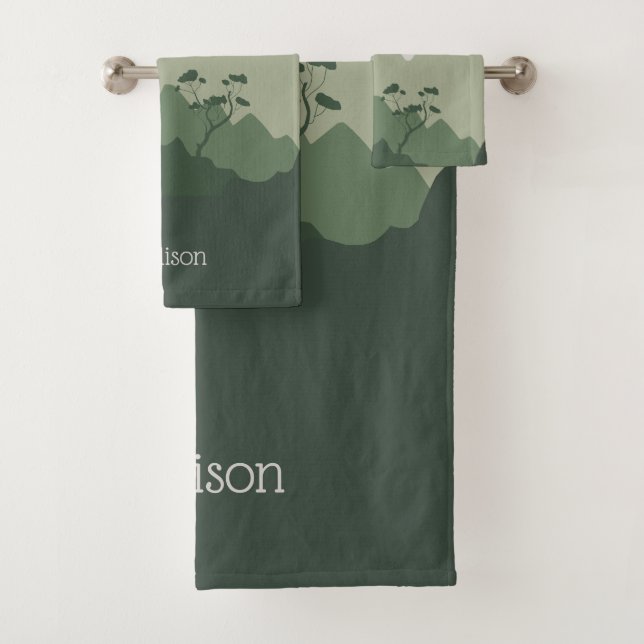 Custom Name Nature Illustration Bath Towel Set (Insitu)