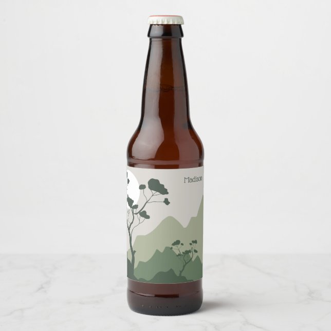 Custom Name Nature Illustration Beer Bottle Label (Front)