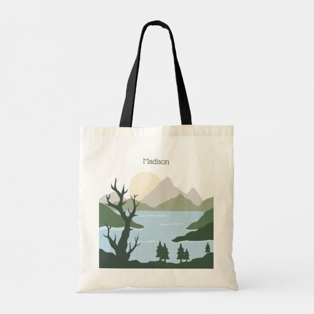 Custom Name Nature Illustration Tote Bag (Back)