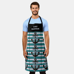 Custom Name Nautical Anchor Pattern Apron