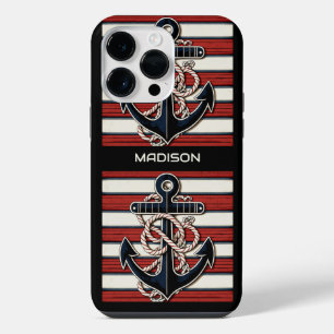 Custom Name Nautical Anchor Pattern iPhone 14 Pro Max Case