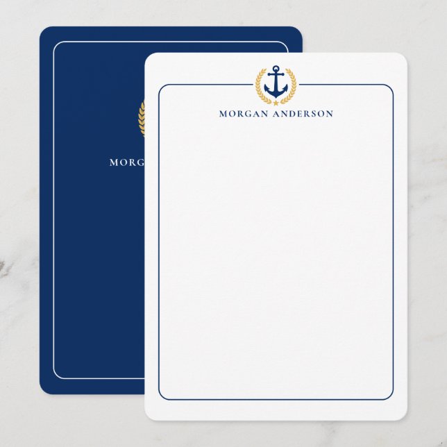Custom Name Nautical Boat Anchor Gold Laurel Star Card (Front/Back)