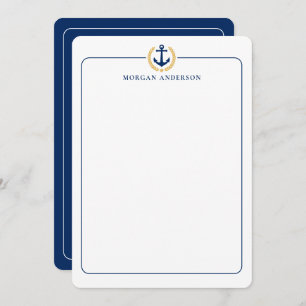 Custom Name Nautical Boat Anchor Gold Laurel Star Card