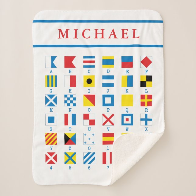 Custom Name Nautical Flags Baby Boy Sherpa Blanket (Front)