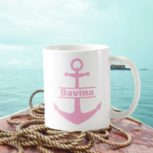 Custom Name Nautical Pink Anchor Mug