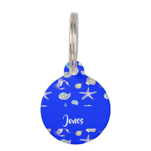 Custom name nautical print on blue pet tag