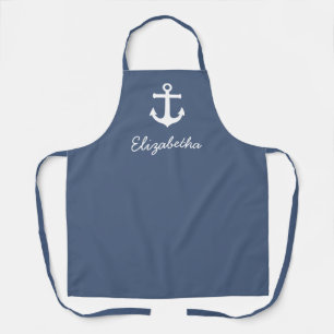 Custom name nautical white anchor    apron