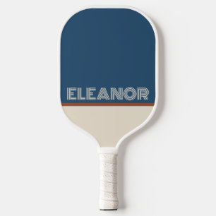 Custom Name Navy & Beige Retro Line Font Aesthetic Pickleball Paddle
