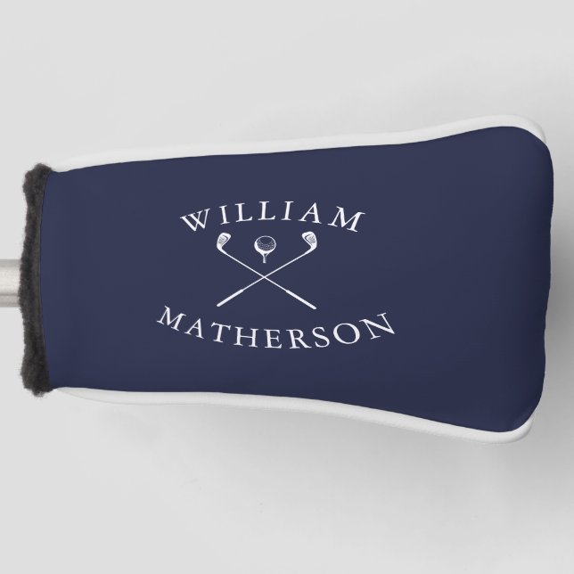 Custom Name Navy Blue And White Golf Clubs  Head Cover (Front)