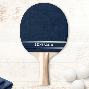 Custom Name Navy Blue and White Stripes Modern Ping Pong Paddle