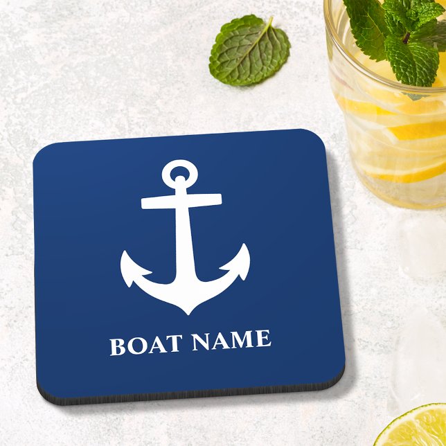 Custom Name Navy Blue Coaster Cork Back ai0a (Creator Uploaded)