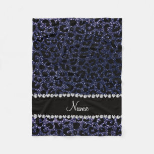Custom name navy blue glitter cheetah print fleece blanket