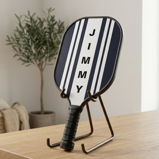 Custom Name Navy Blue Stripes Pickleball Paddle (Creator Uploaded)